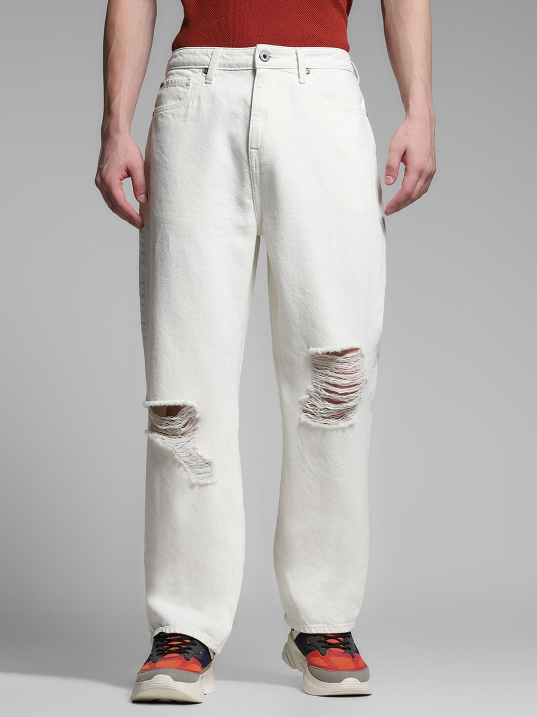 Ecru Distressed Dario Loose Fit Jeans