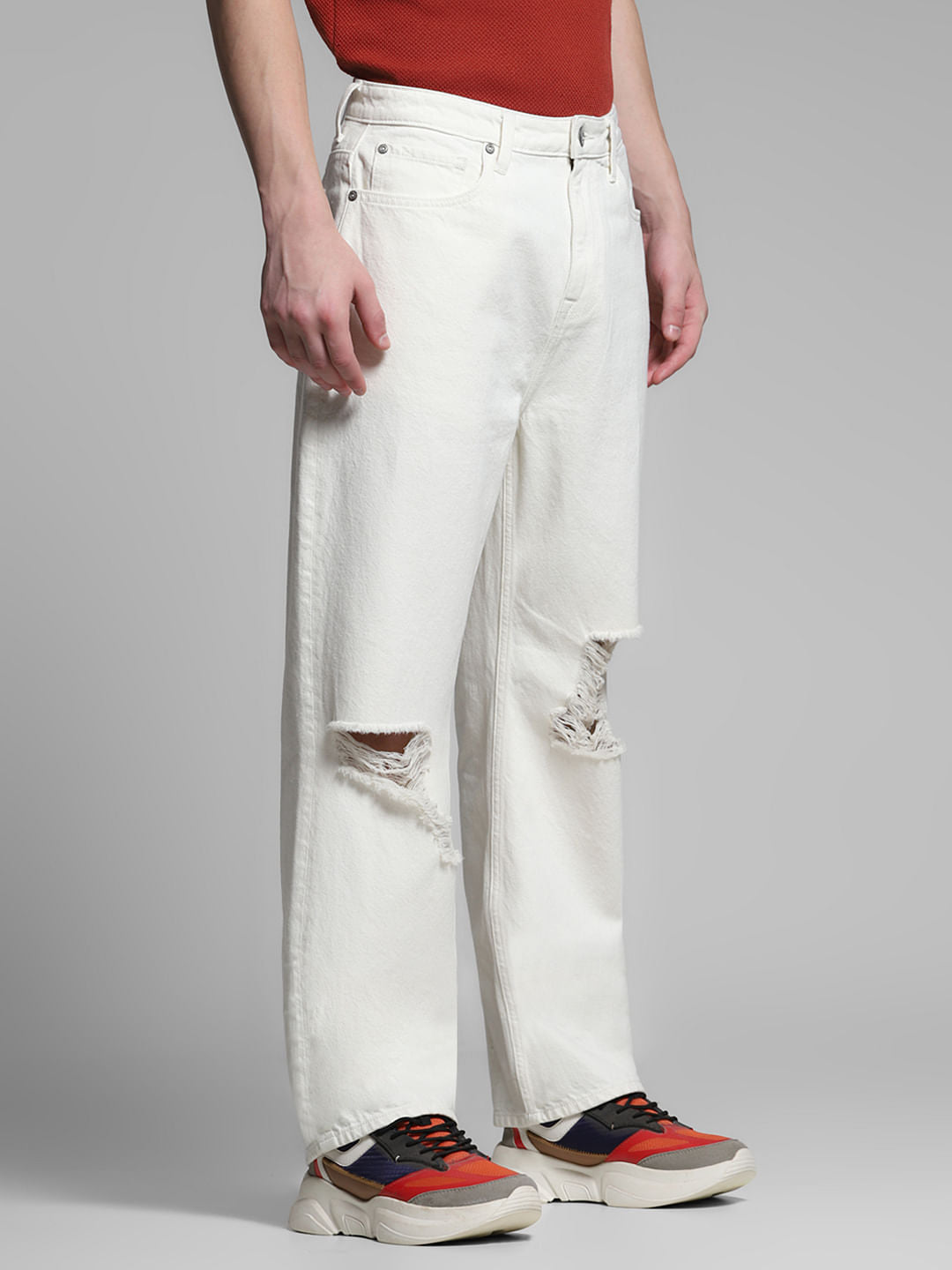 Ecru Distressed Dario Loose Fit Jeans