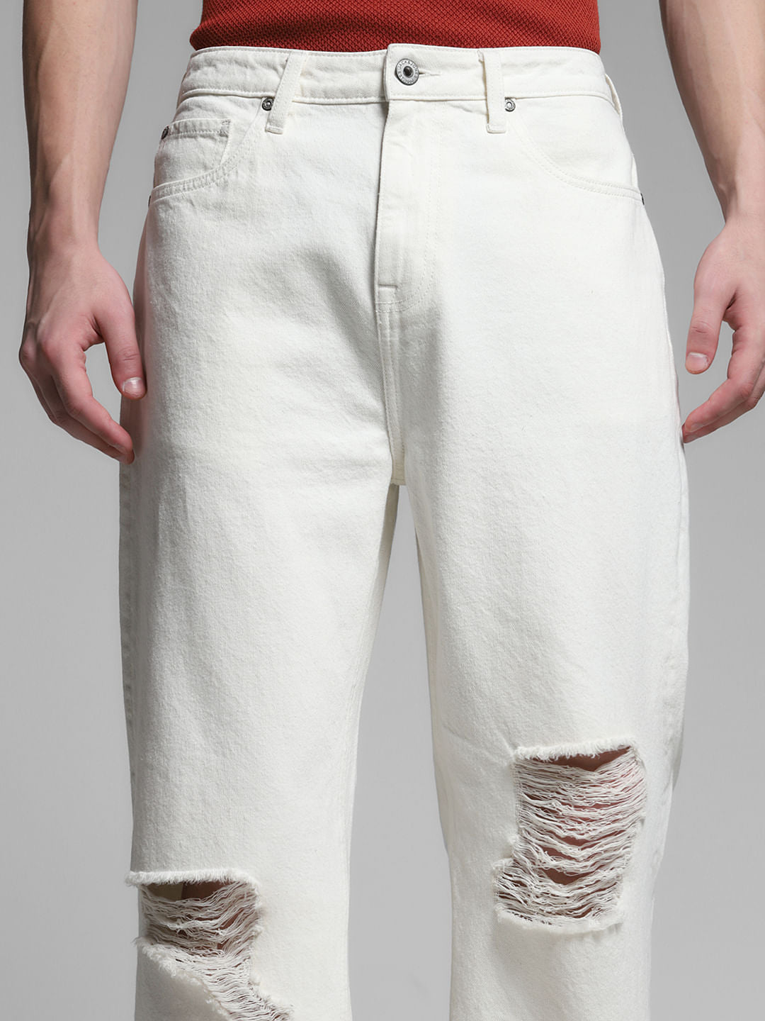 Ecru Distressed Dario Loose Fit Jeans