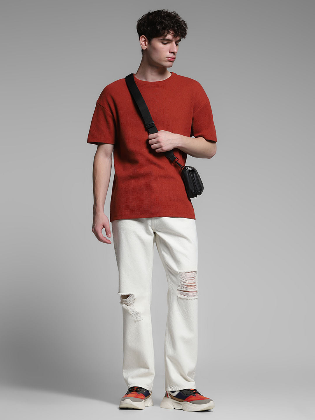 Ecru Distressed Dario Loose Fit Jeans