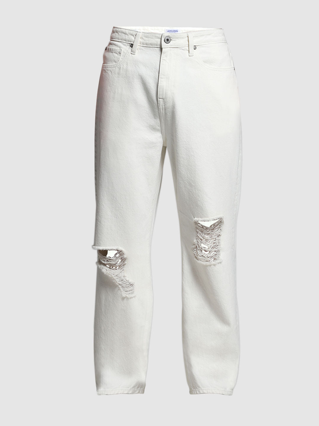 Ecru Distressed Dario Loose Fit Jeans