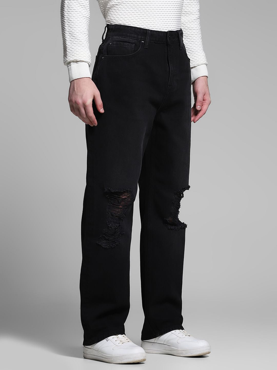 Black Distressed Dario Loose Fit Jeans