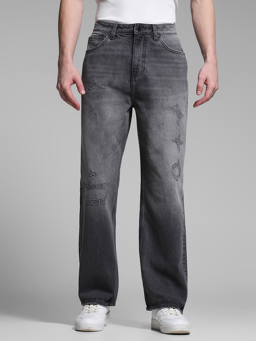 Grey Distressed Dario Loose Fit Jeans