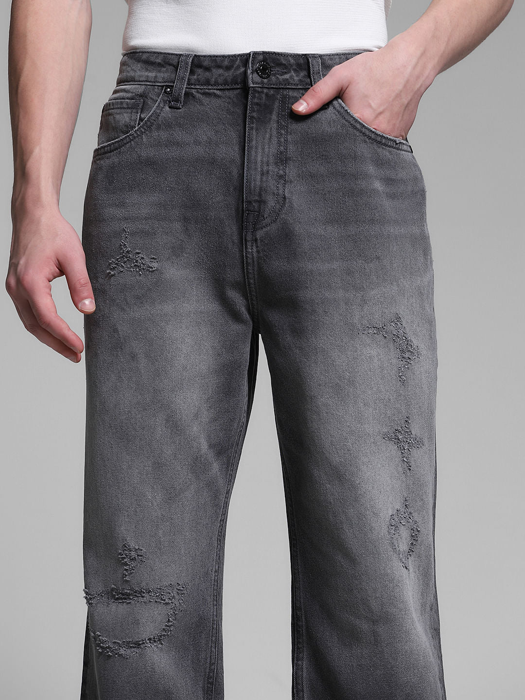 Grey Distressed Dario Loose Fit Jeans