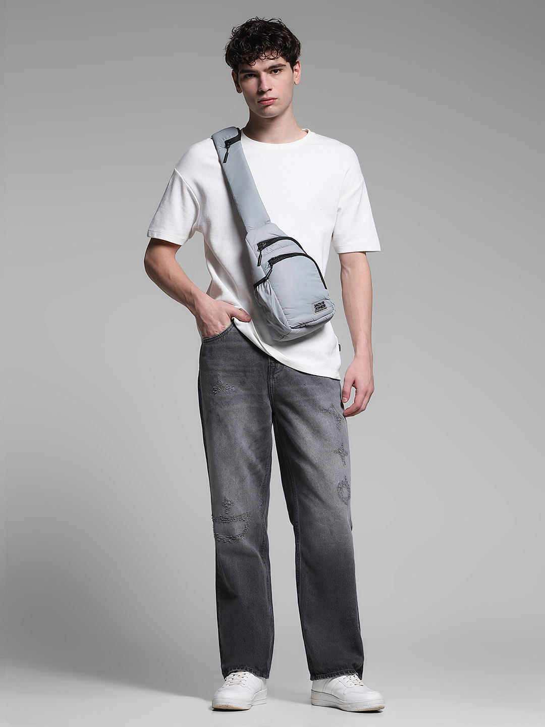 Grey Distressed Dario Loose Fit Jeans