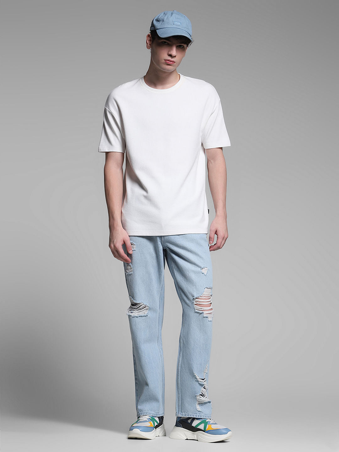 Light Blue Heavily Distressed Dario Loose Fit Jeans