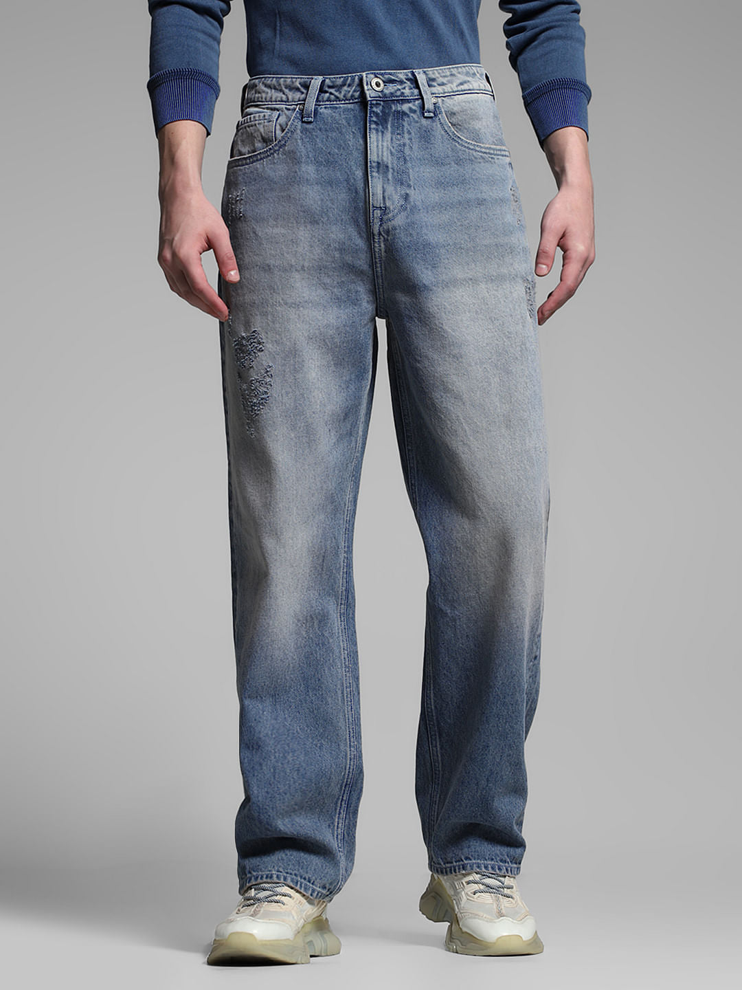 Light Blue Mildly Distressed Dario Loose Fit Jeans