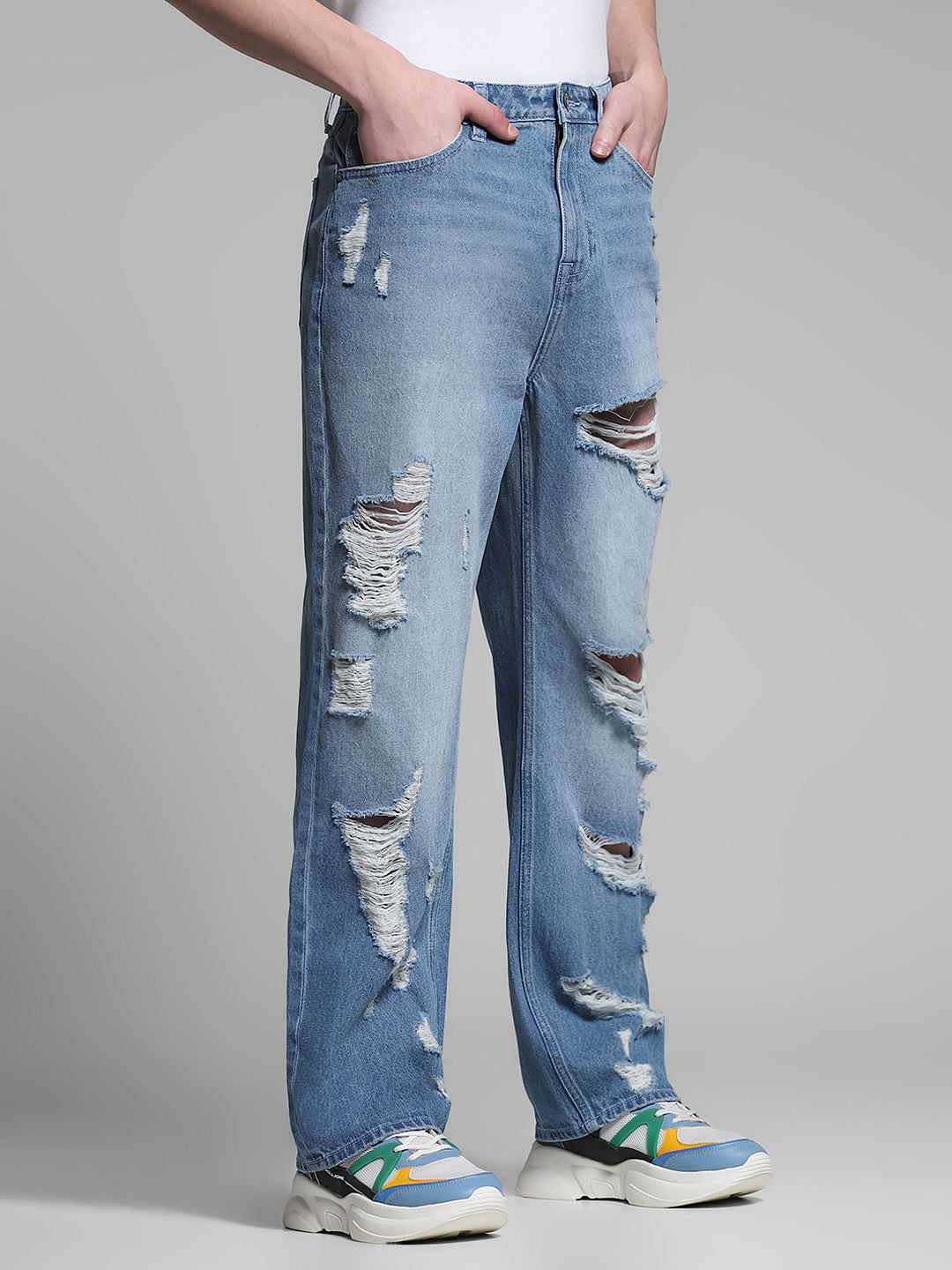 Light Blue Heavily Distressed Dario Loose Fit Jeans