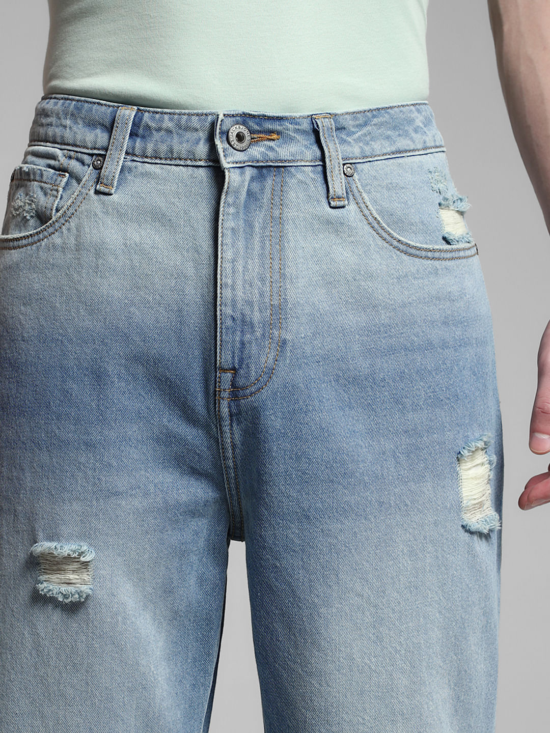 Light Blue Mildly Distressed Dario Loose Fit Jeans