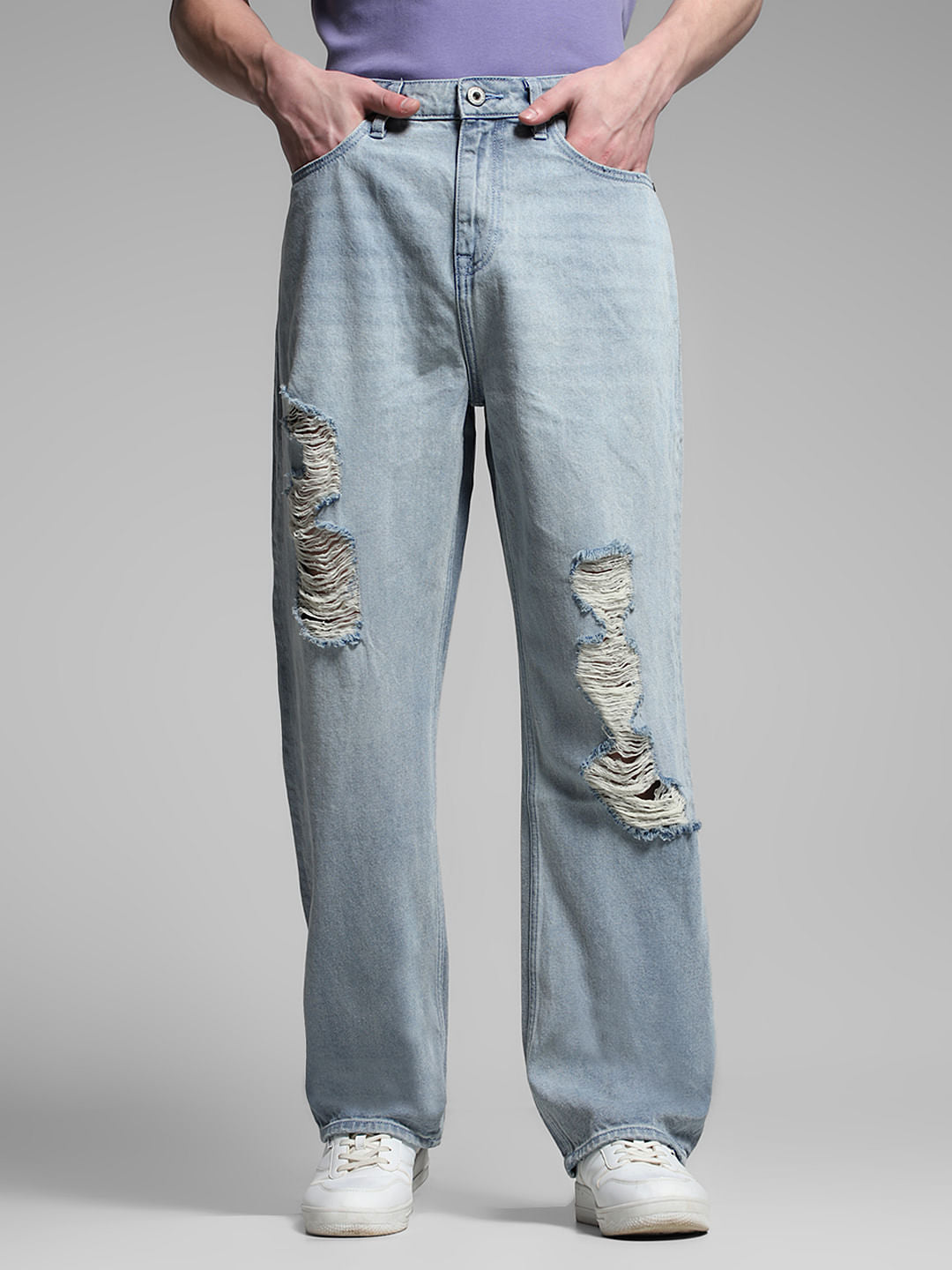 Light Blue Heavily Distressed Dario Loose Fit Jeans