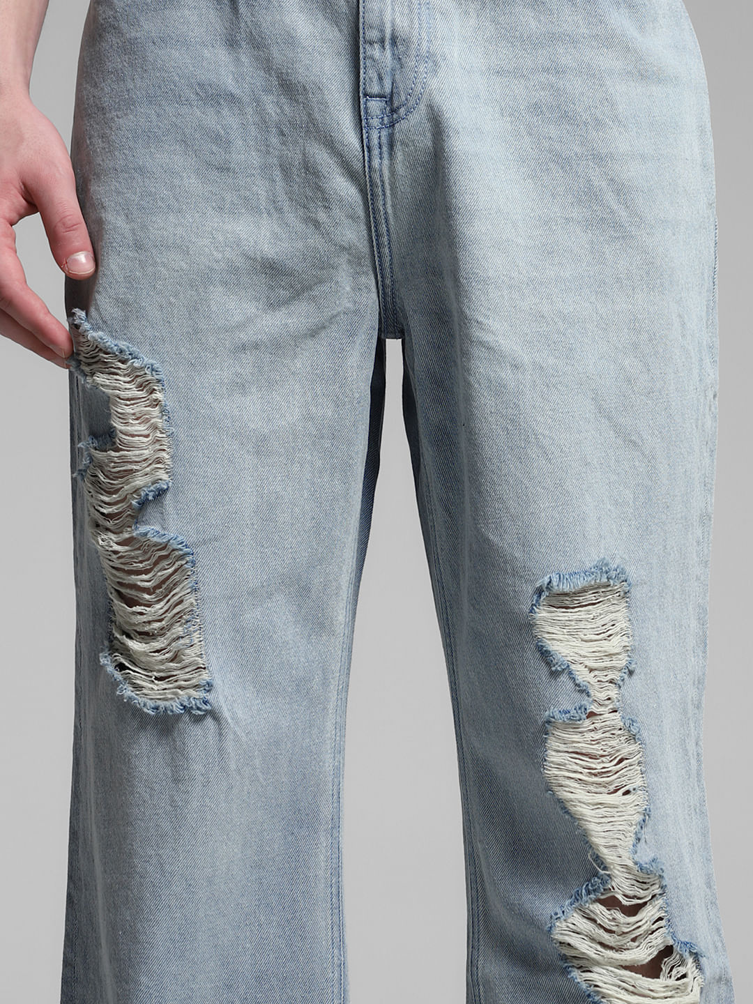 Light Blue Heavily Distressed Dario Loose Fit Jeans