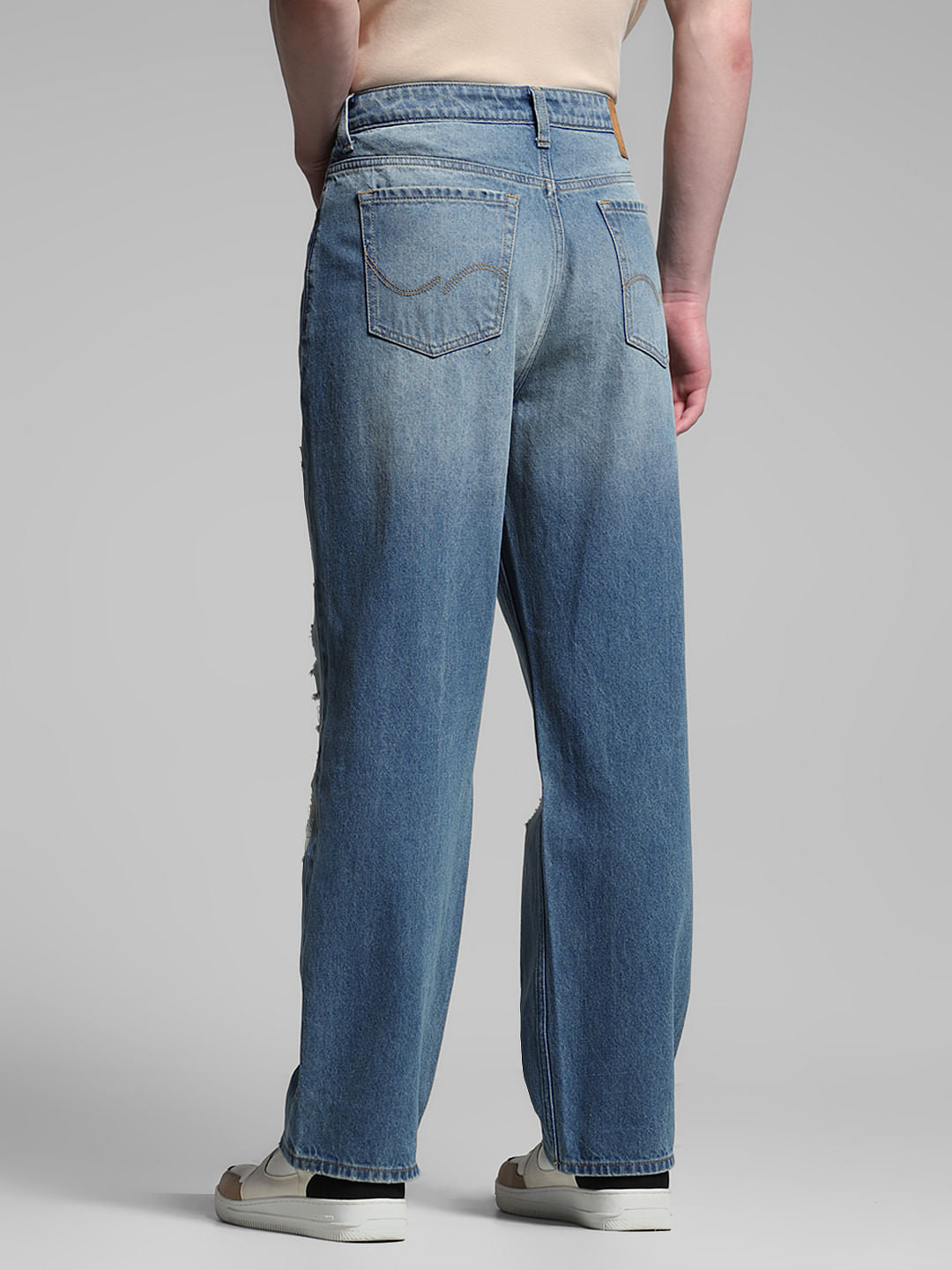 Blue Heavily Distressed Dario Loose Fit Jeans