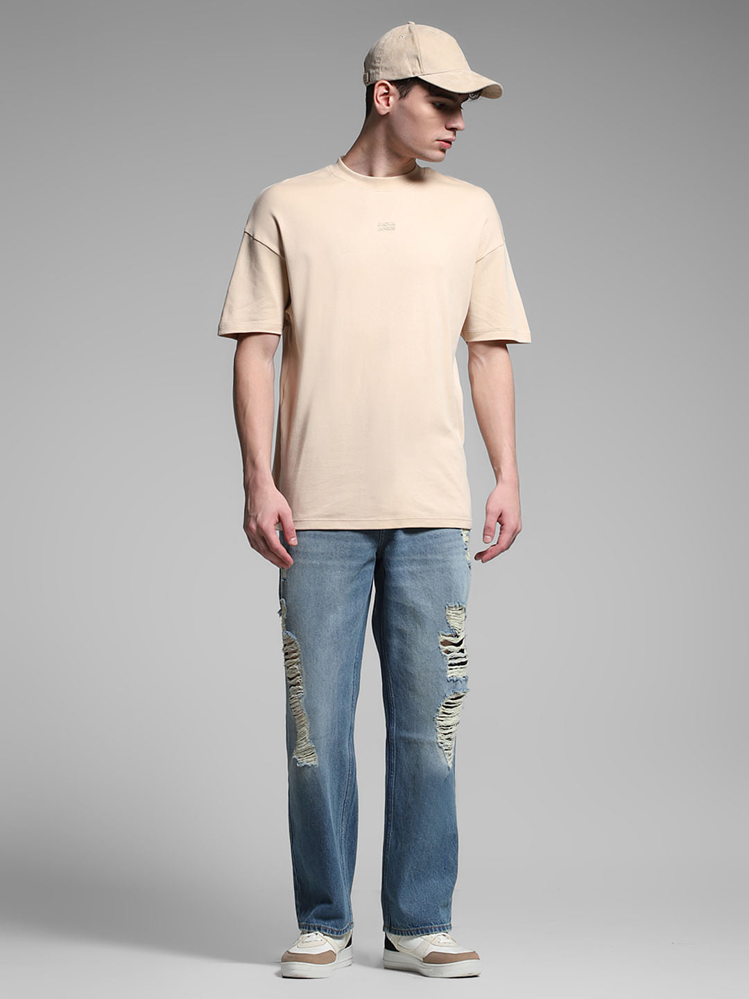 Blue Heavily Distressed Dario Loose Fit Jeans
