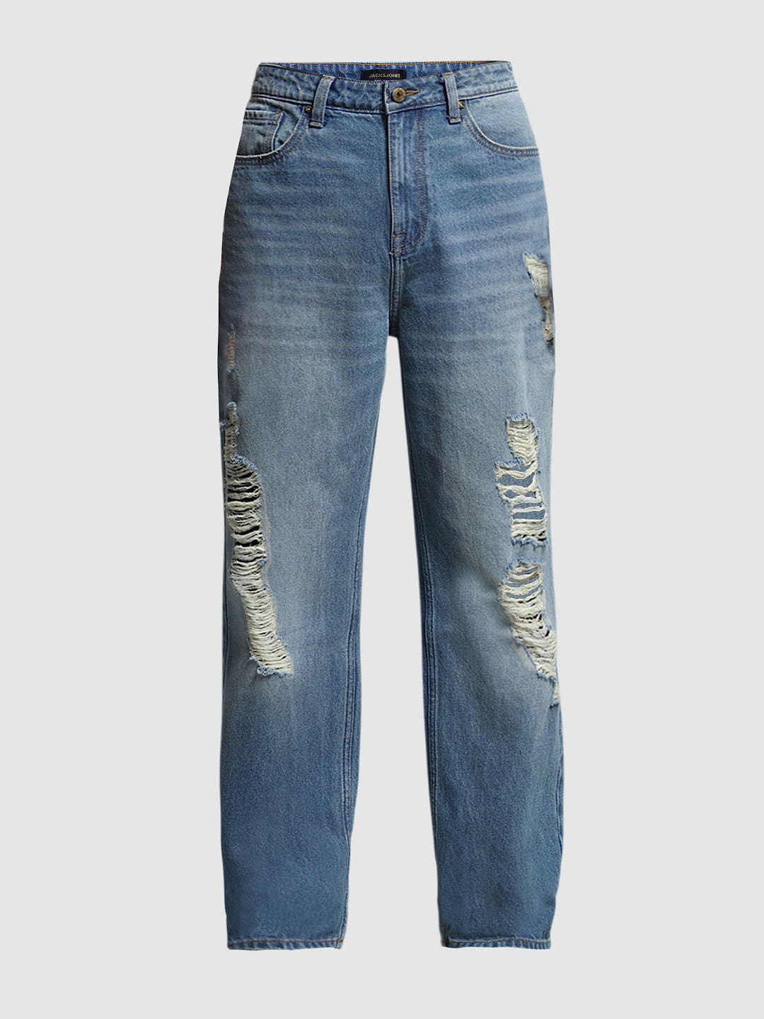 Blue Heavily Distressed Dario Loose Fit Jeans