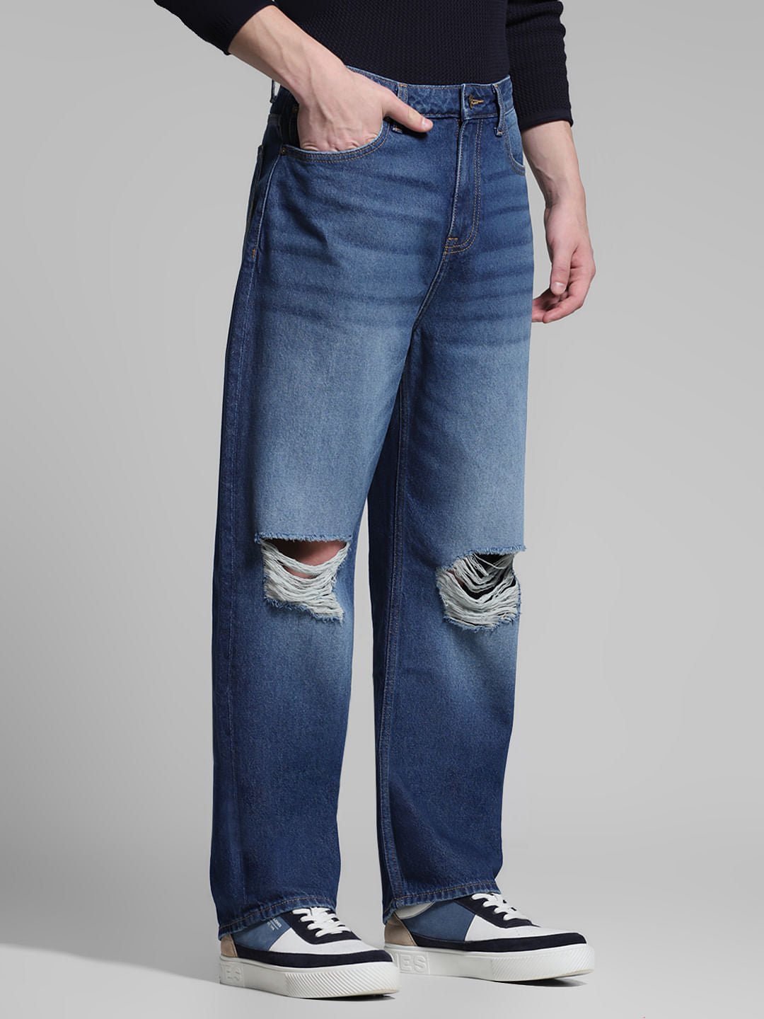 Blue Distressed Dario Loose Fit Jeans