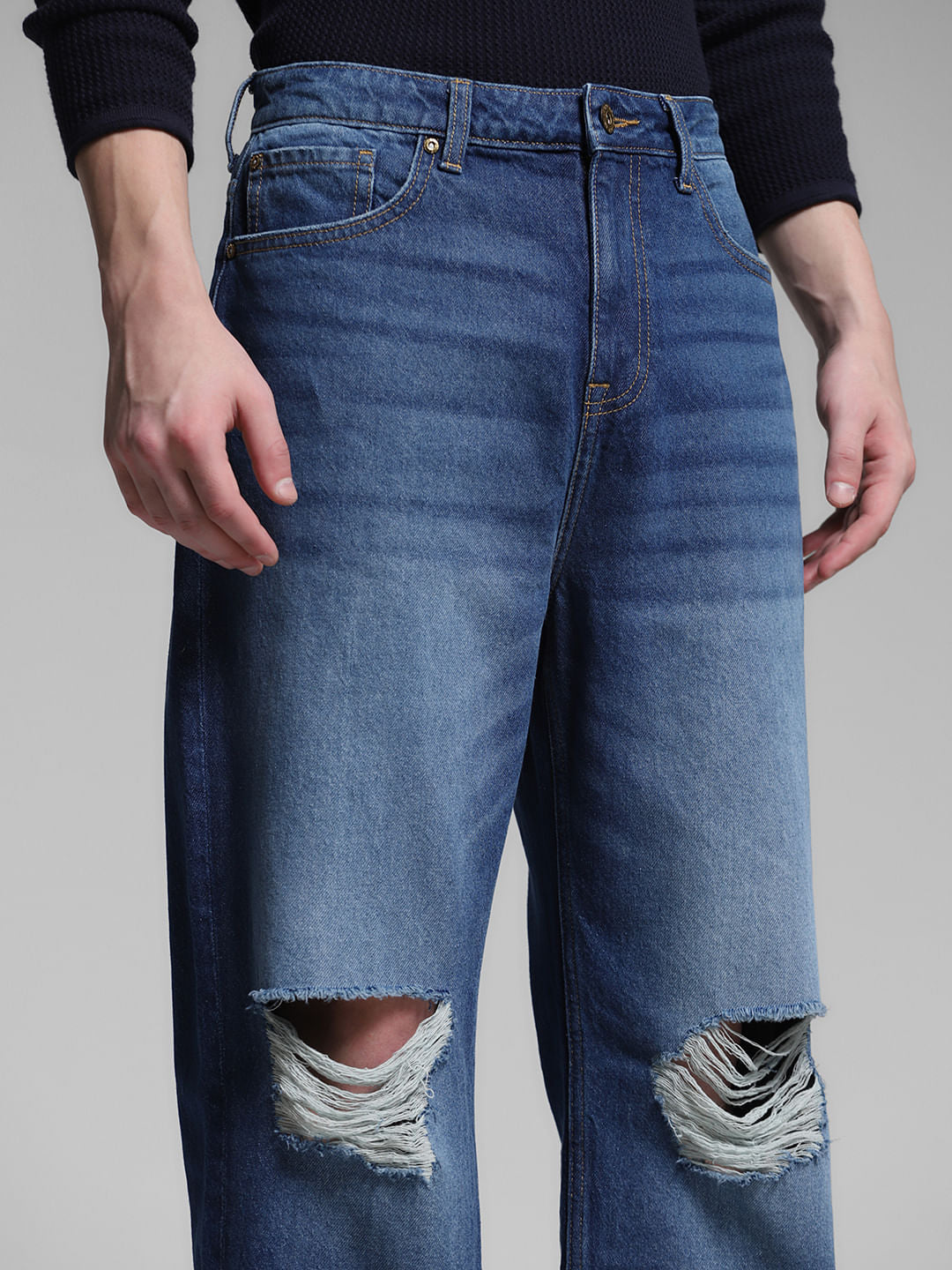 Blue Distressed Dario Loose Fit Jeans