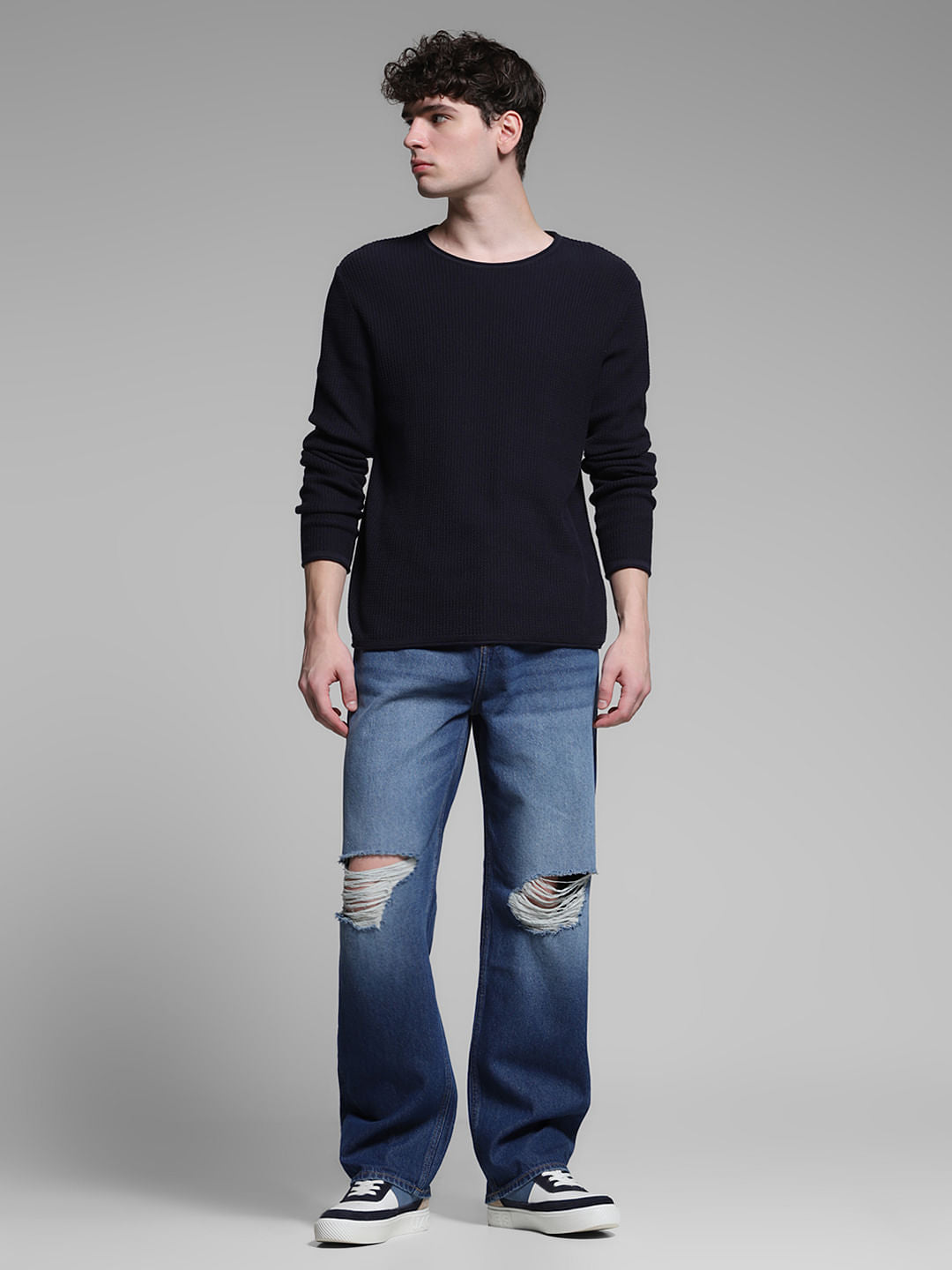 Blue Distressed Dario Loose Fit Jeans
