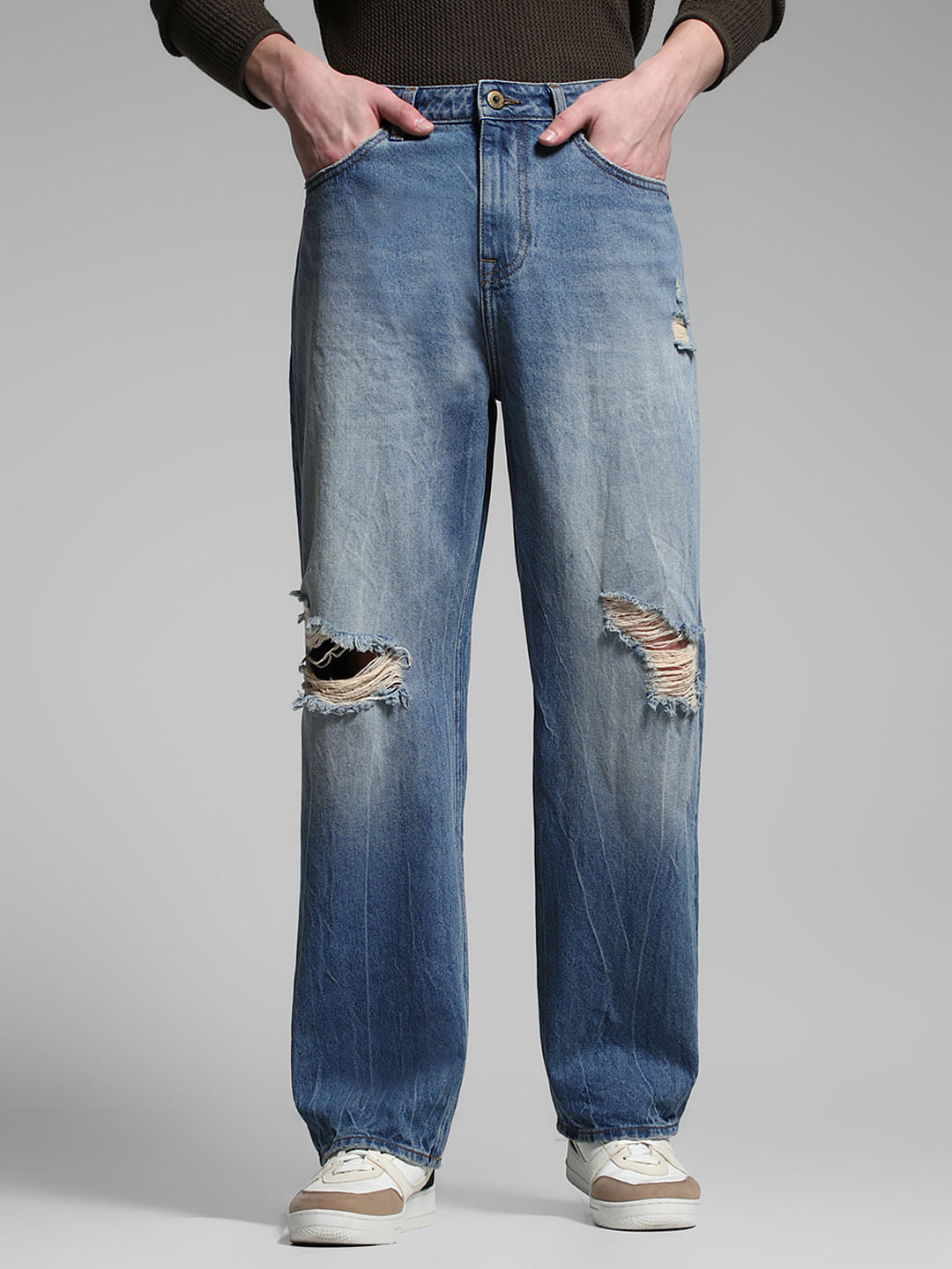 Blue Heavily Distressed Dario Loose Fit Jeans