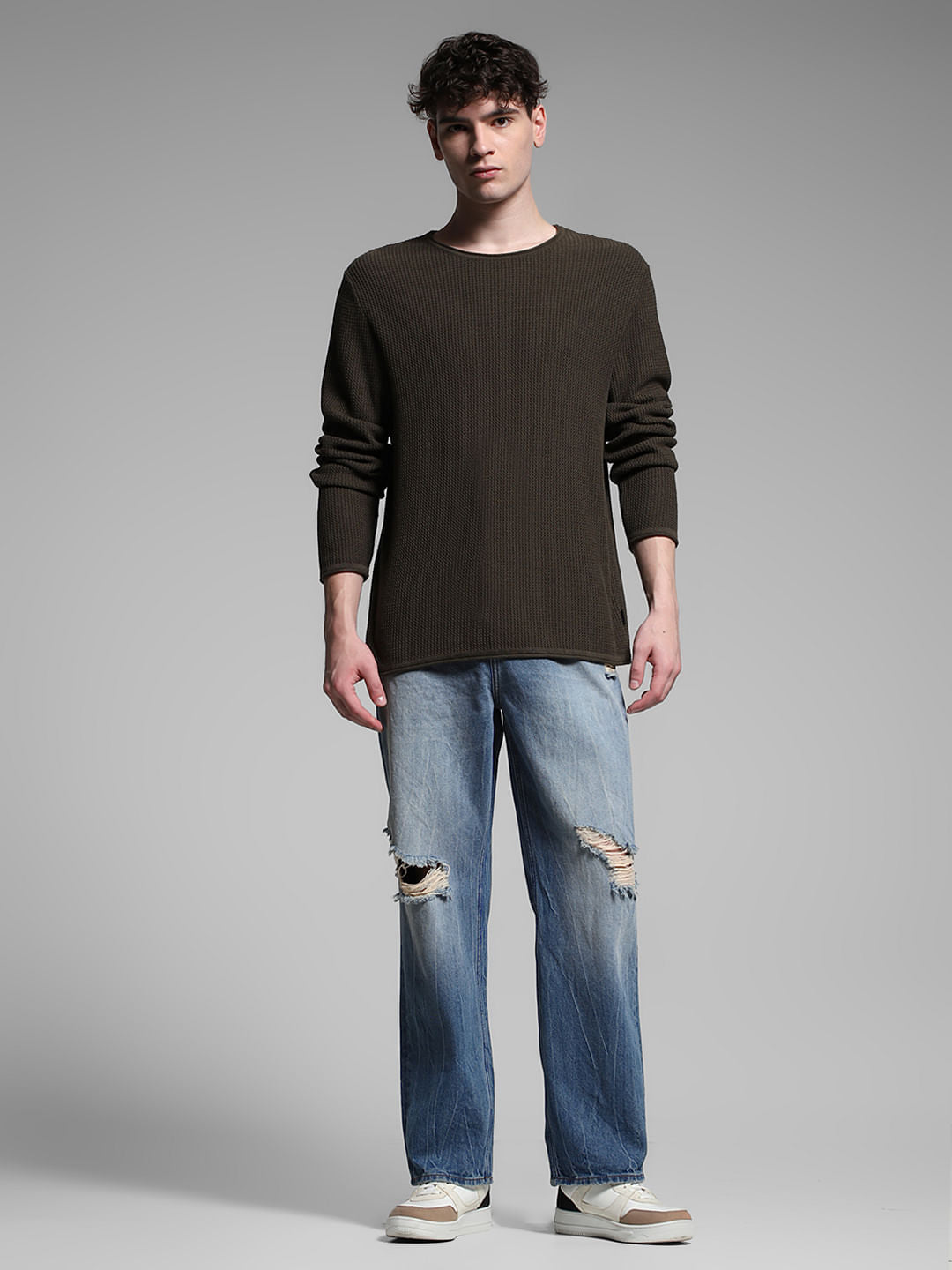 Blue Heavily Distressed Dario Loose Fit Jeans