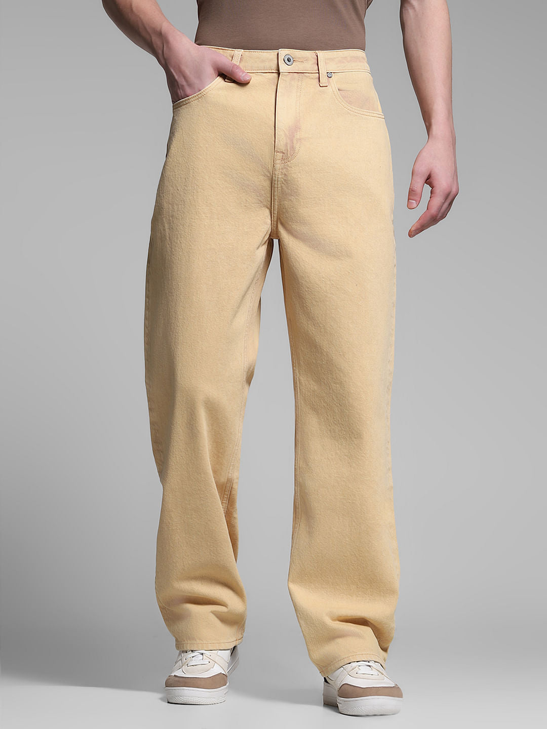 Beige High Rise Dario Loose Fit Jeans