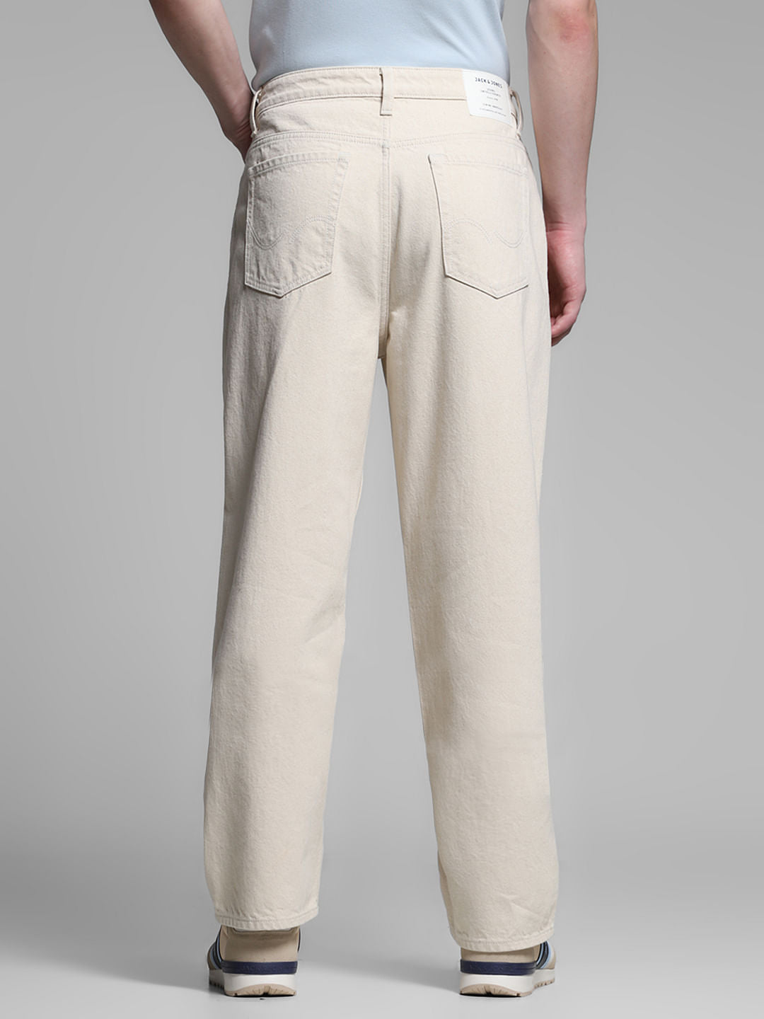 Beige Distressed Dario Loose Fit Jeans