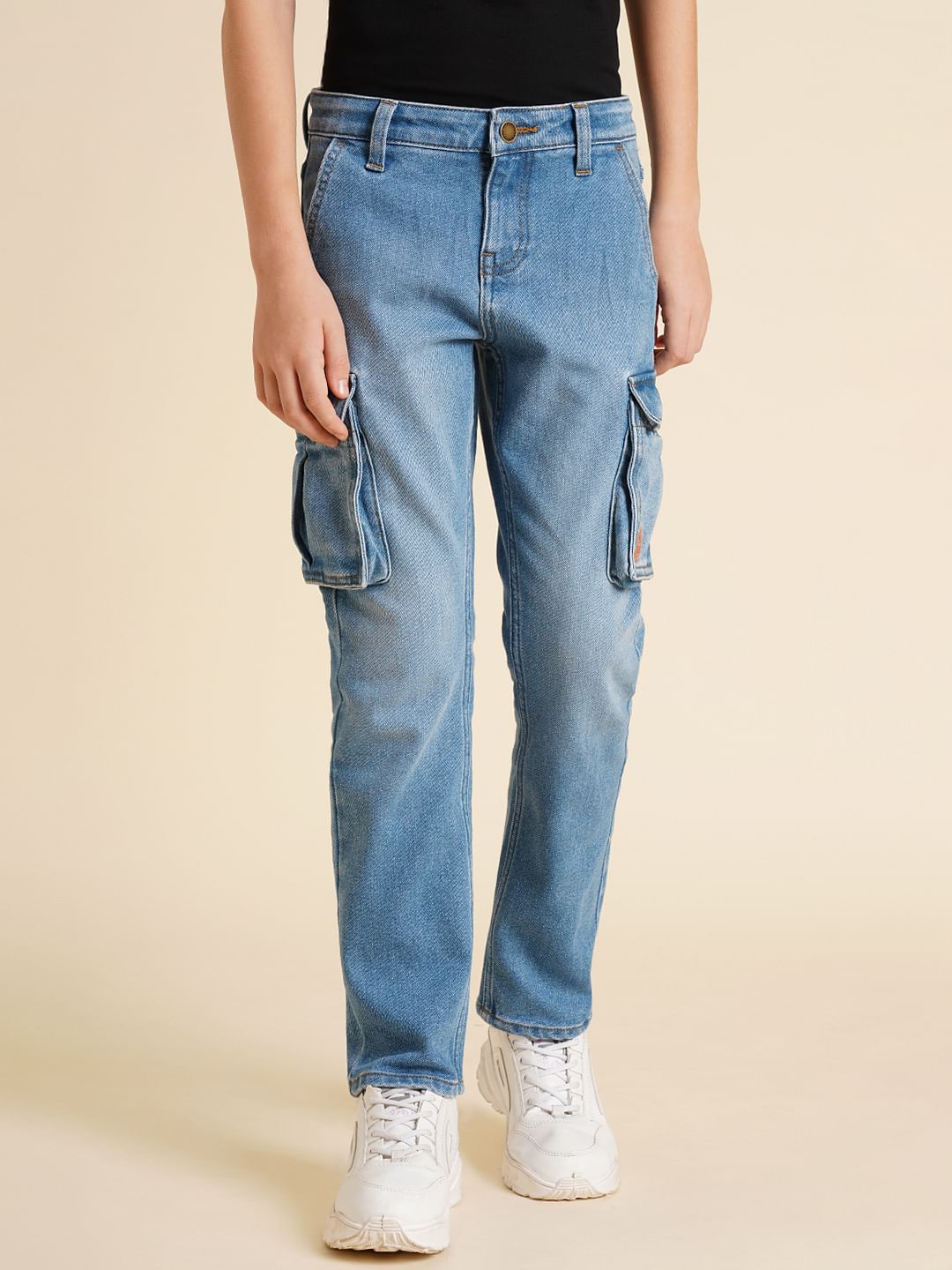 Boys Blue Mid Rise Washed Loose Fit Jeans