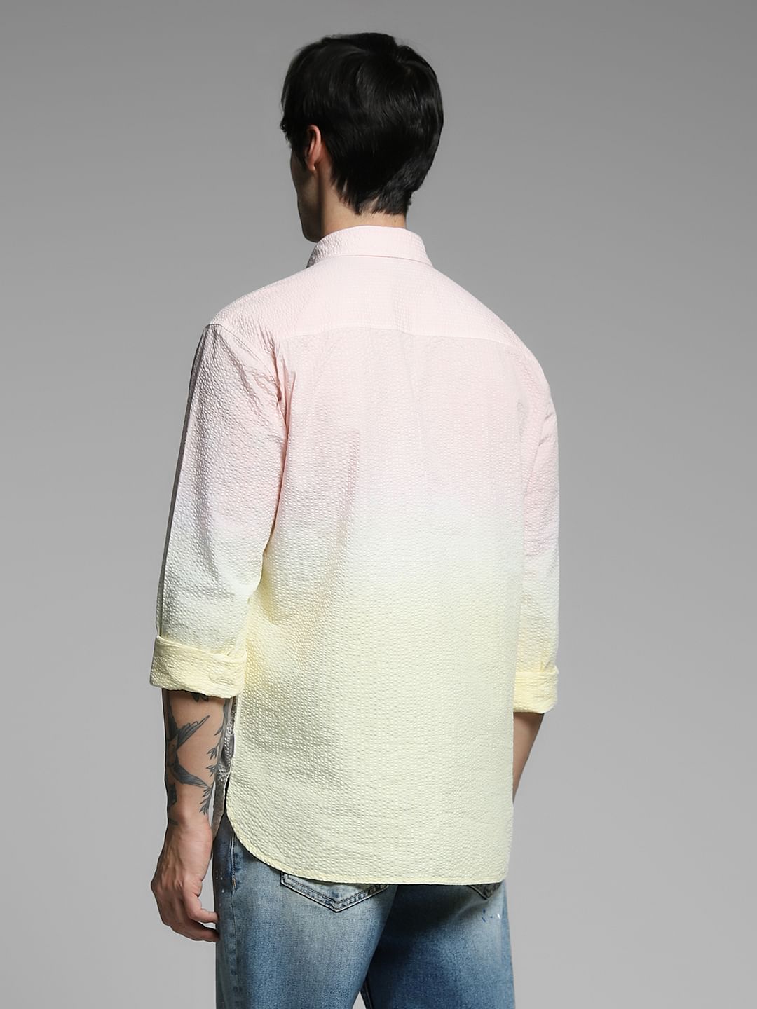 Yellow Knitted Colourblocked Cotton Shirt