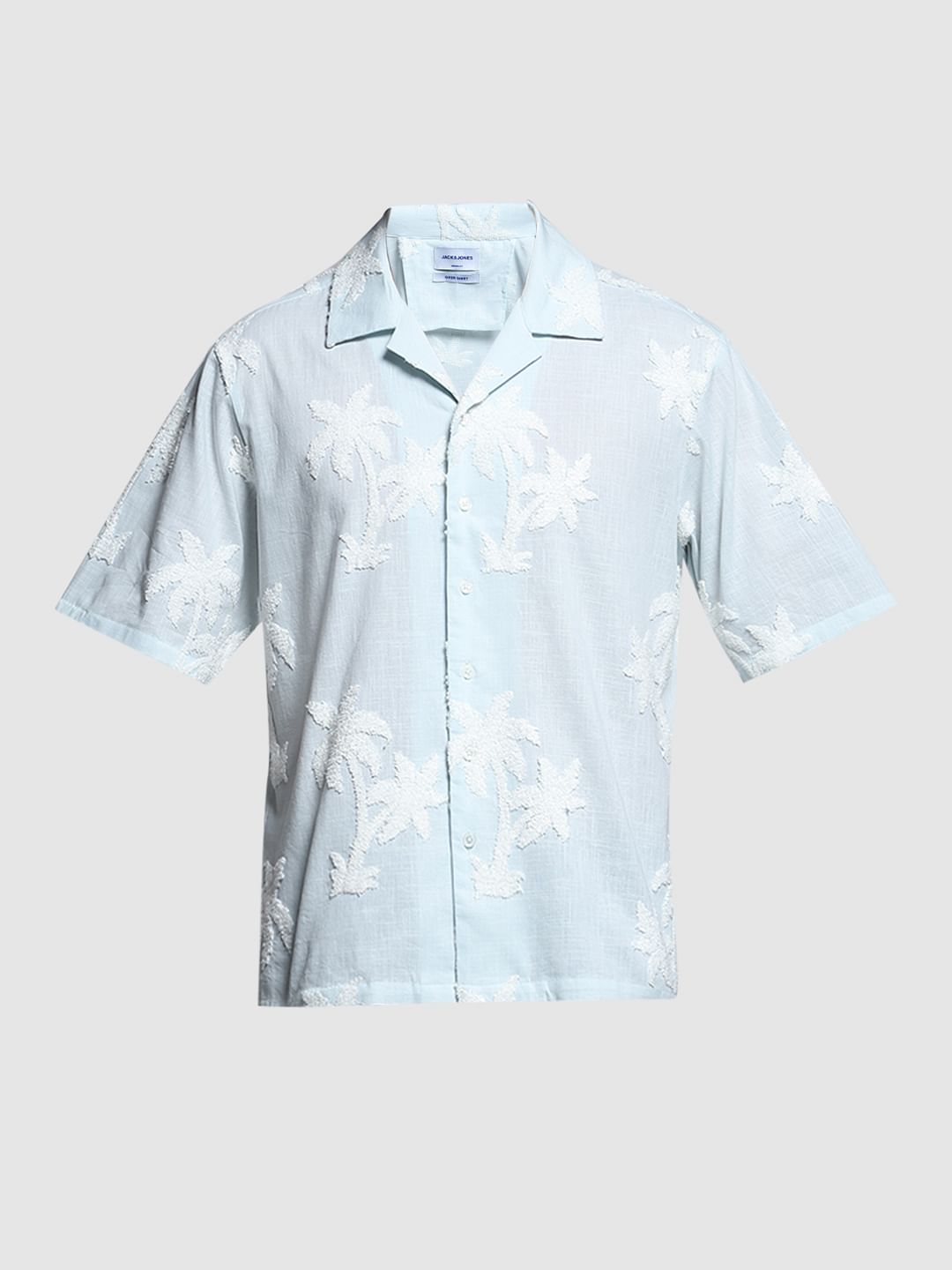 Blue Embroidered Floral Oversized Shirt