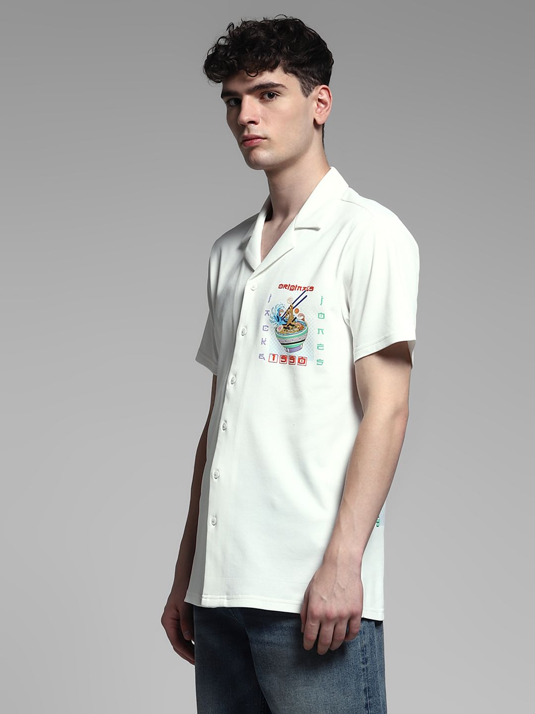 White Ramen Print Knitted Shirt