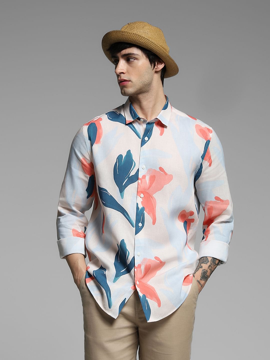 Blue Abstract Print Lyocell Shirt