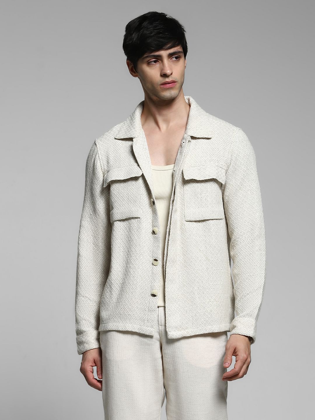 Light Beige Dobby Oversized Shirt