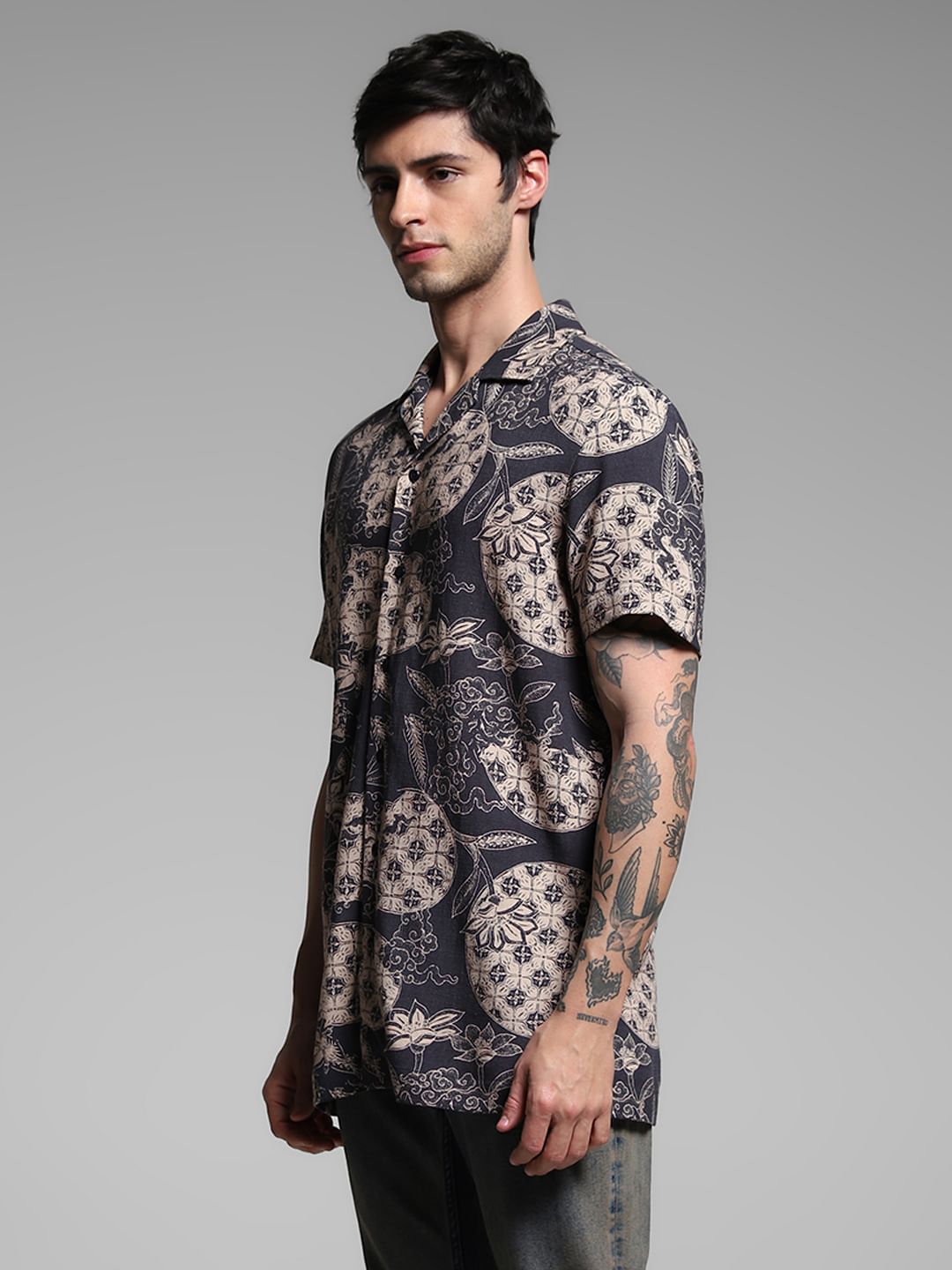 Black Floral Comfort Fit Shirt