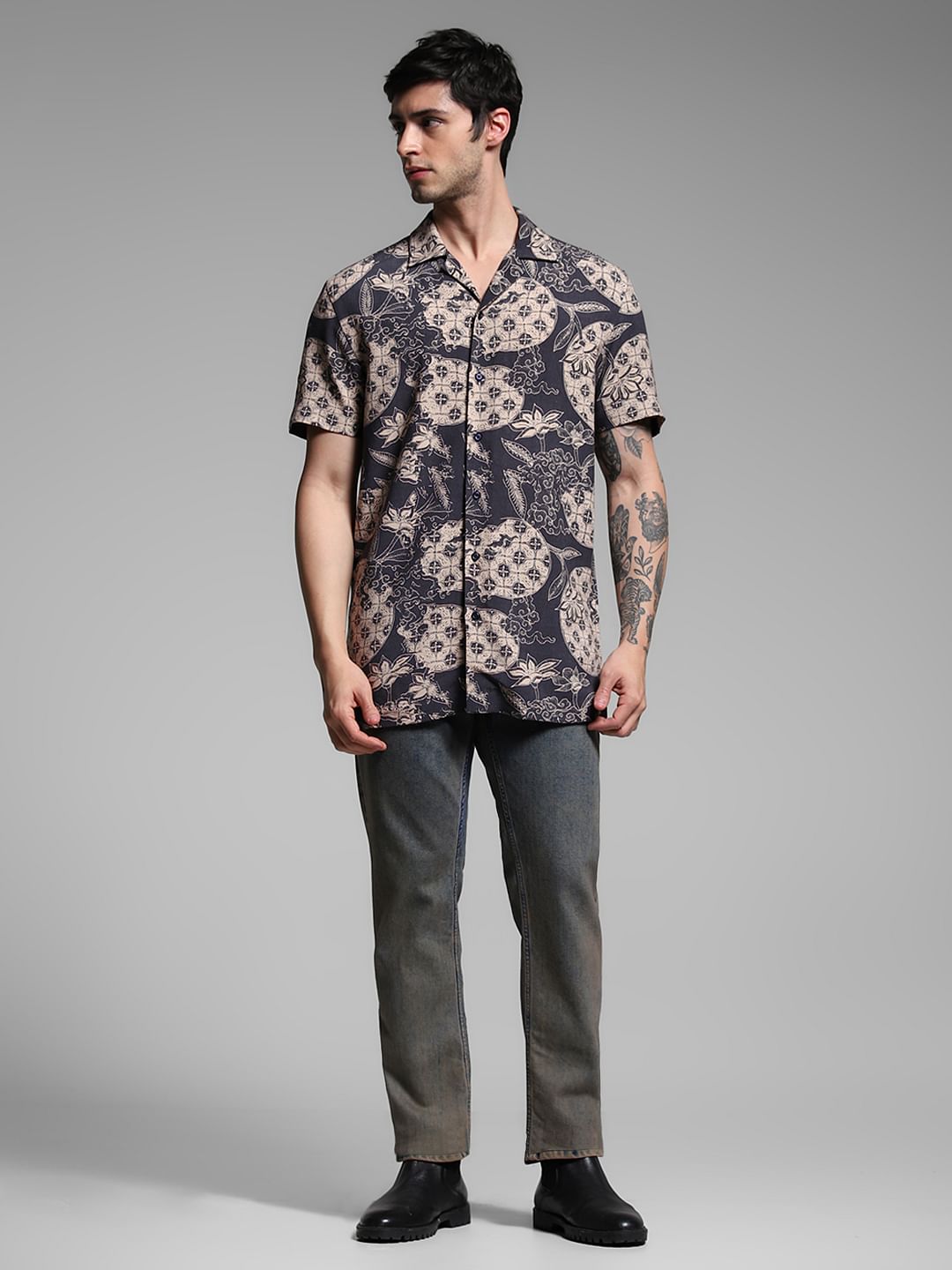 Black Floral Comfort Fit Shirt