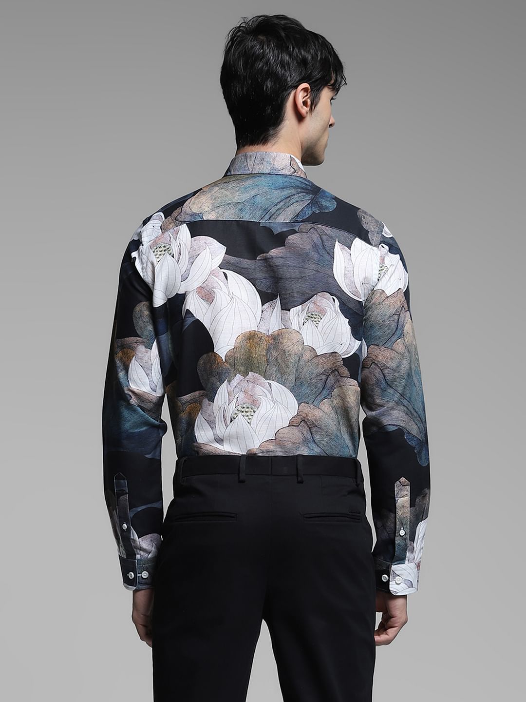 Grey Printed Linen Shirt