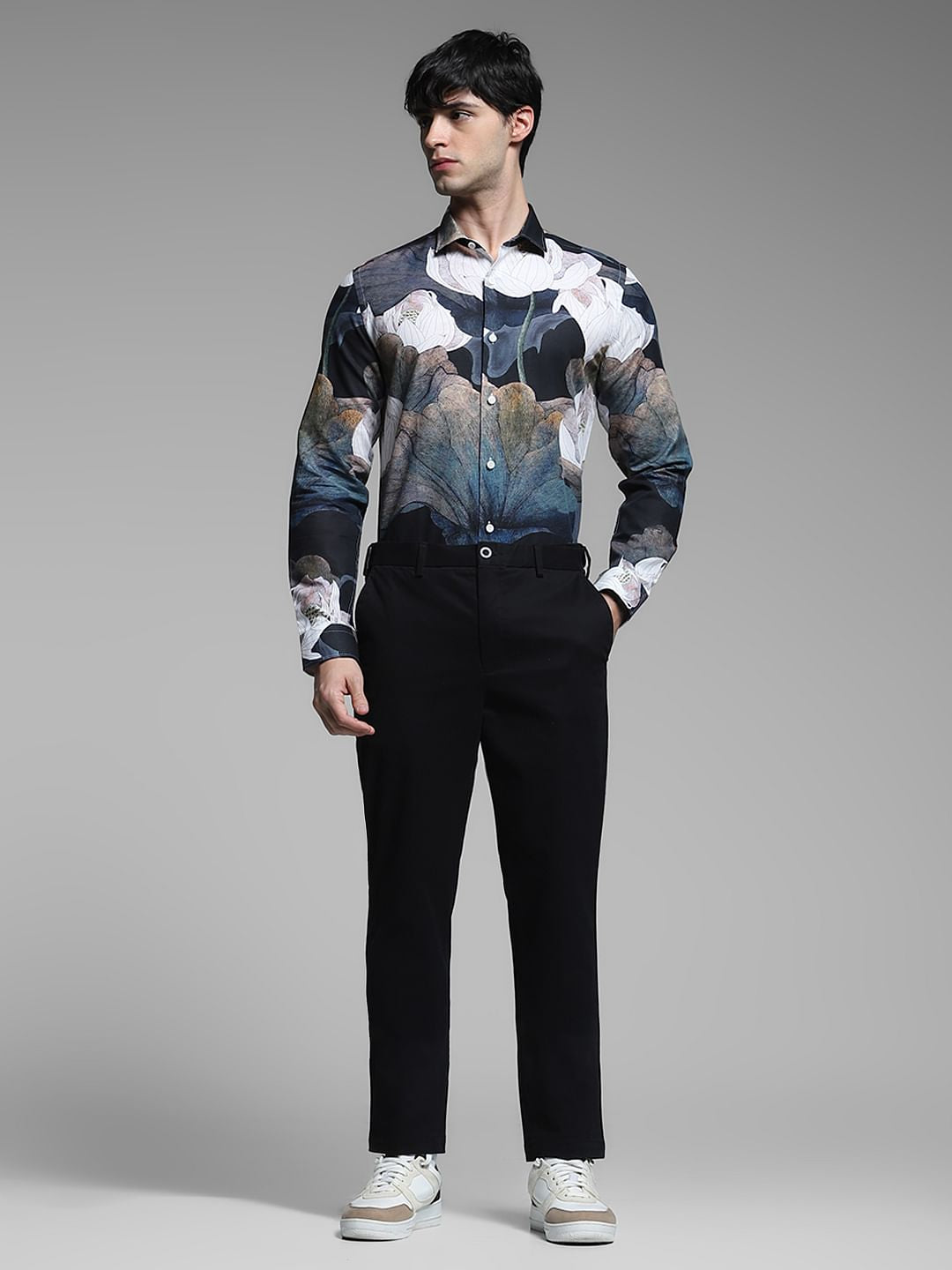 Grey Printed Linen Shirt