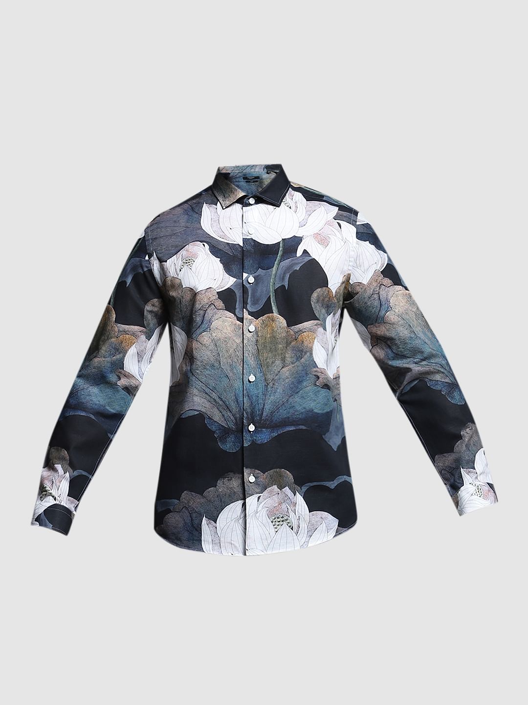 Grey Printed Linen Shirt