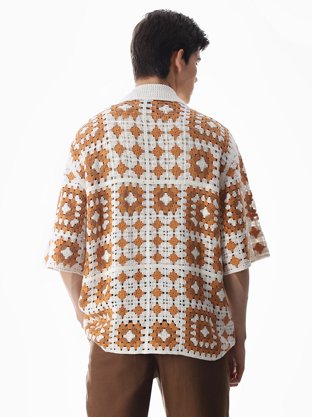 Beige Crochet Oversized Shirt