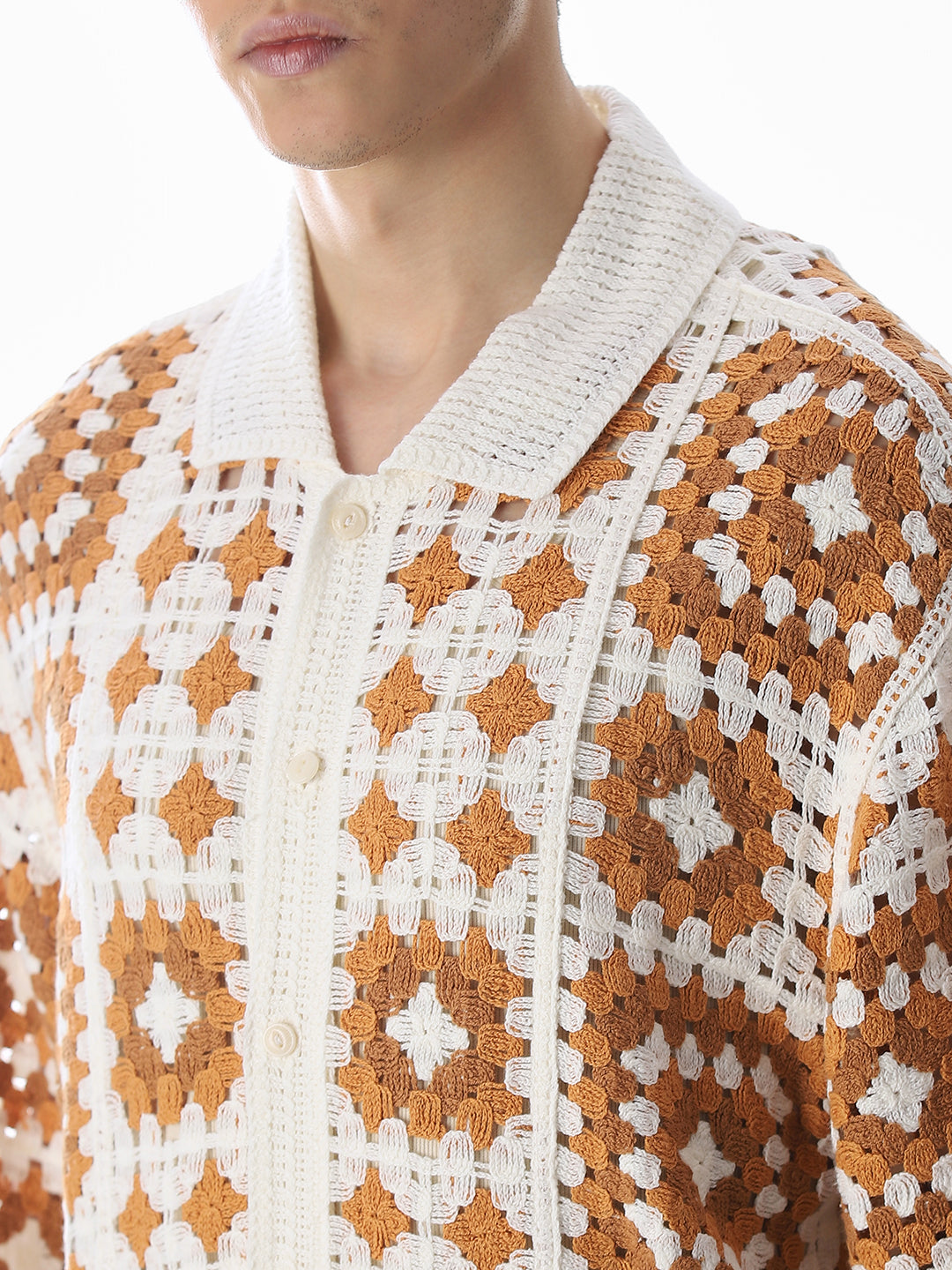 Beige Crochet Oversized Shirt