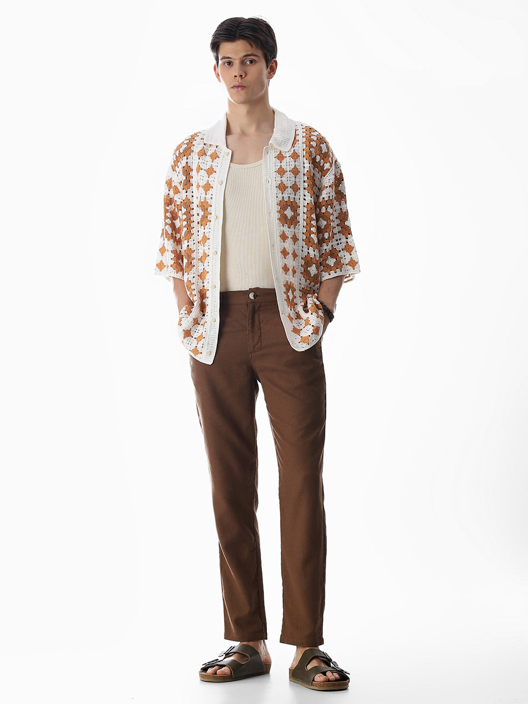 Beige Crochet Oversized Shirt