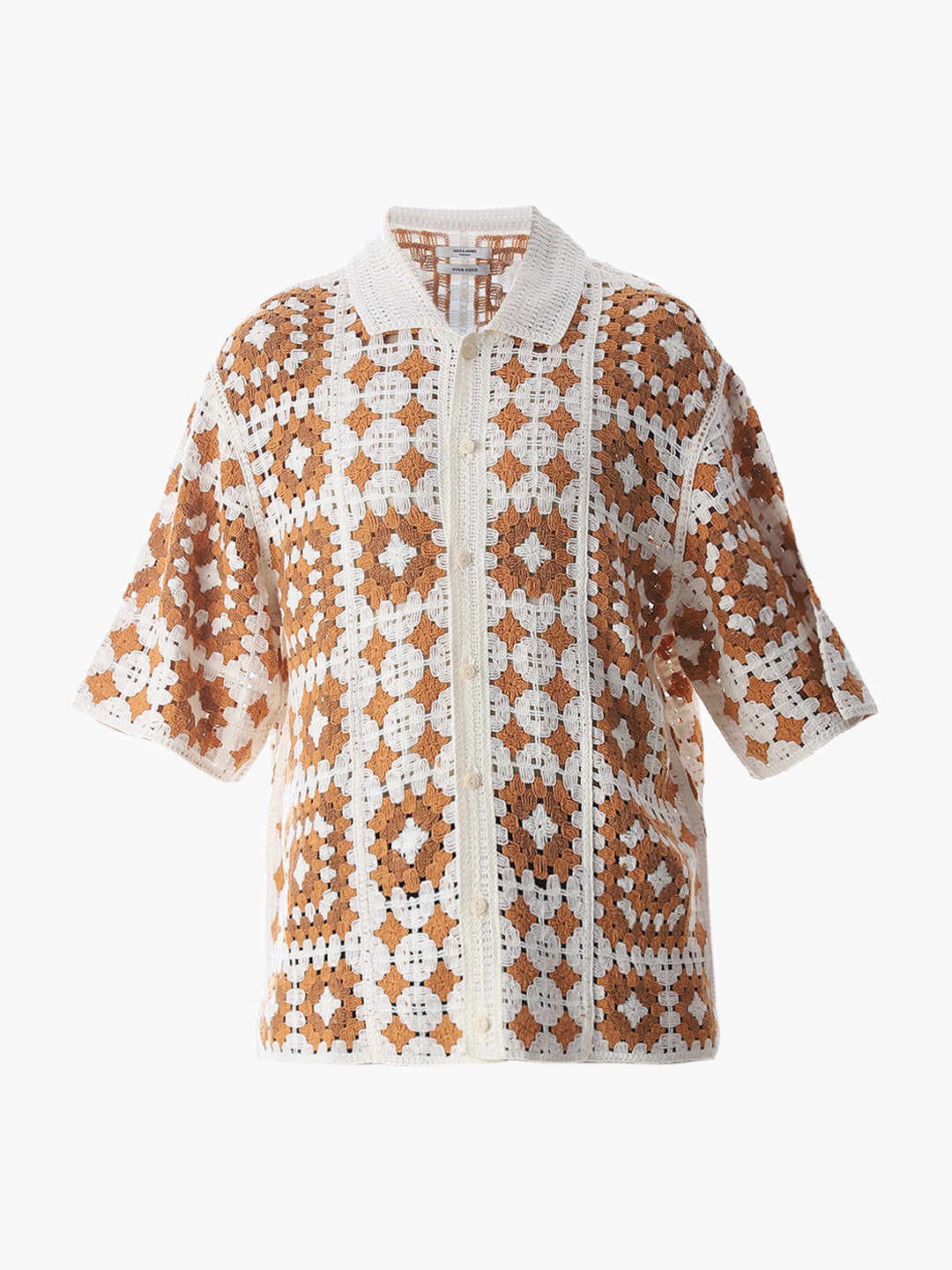 Beige Crochet Oversized Shirt