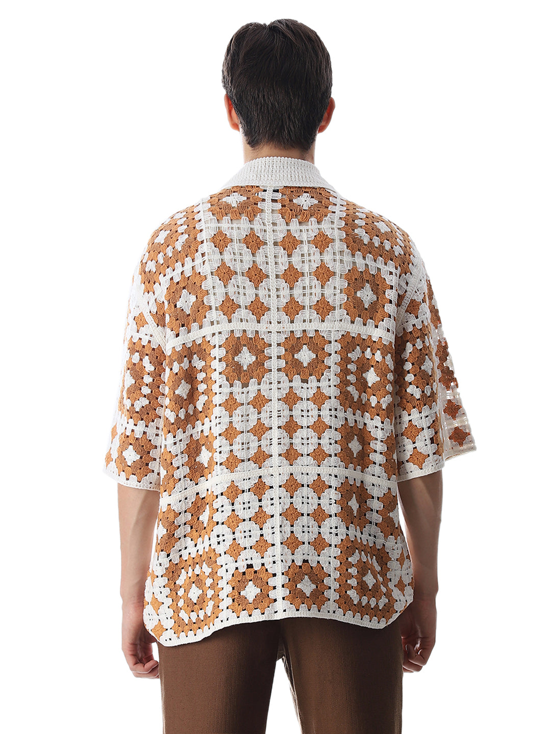 Beige Crochet Oversized Shirt