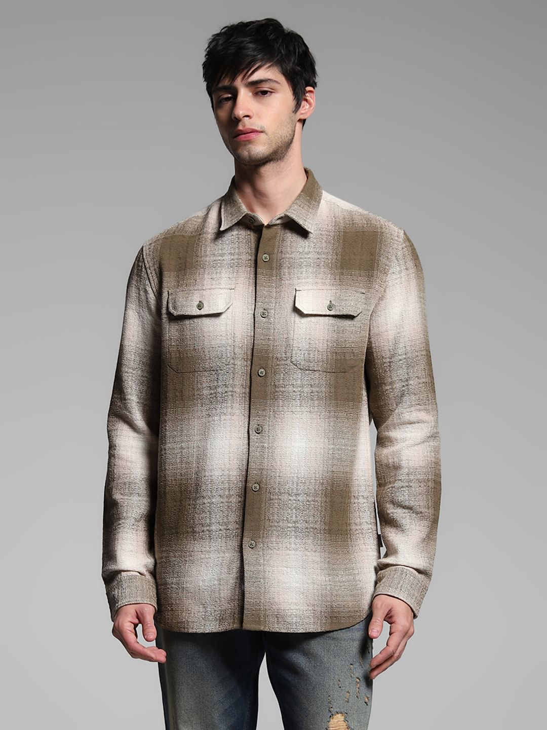 Green Check Print Cotton Shirt