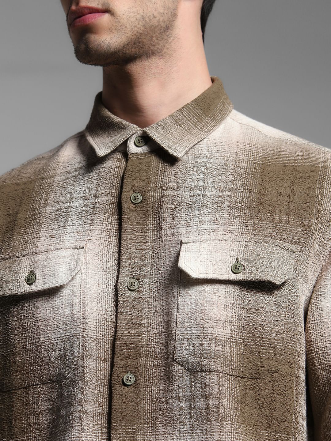 Green Check Print Cotton Shirt