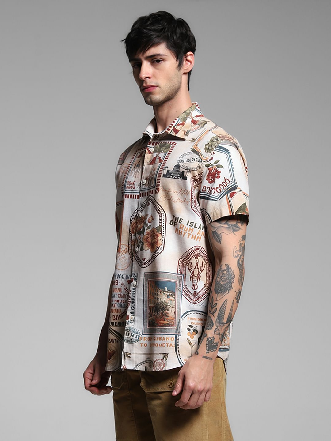 Brown Printed Dobby Shirt