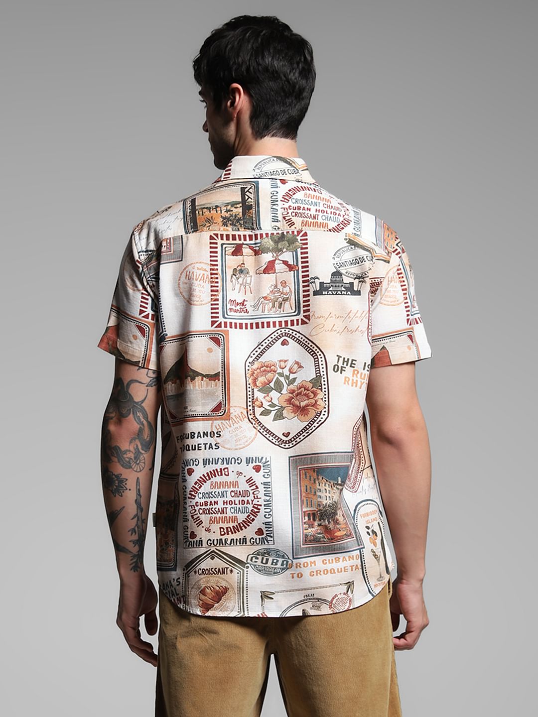 Brown Printed Dobby Shirt