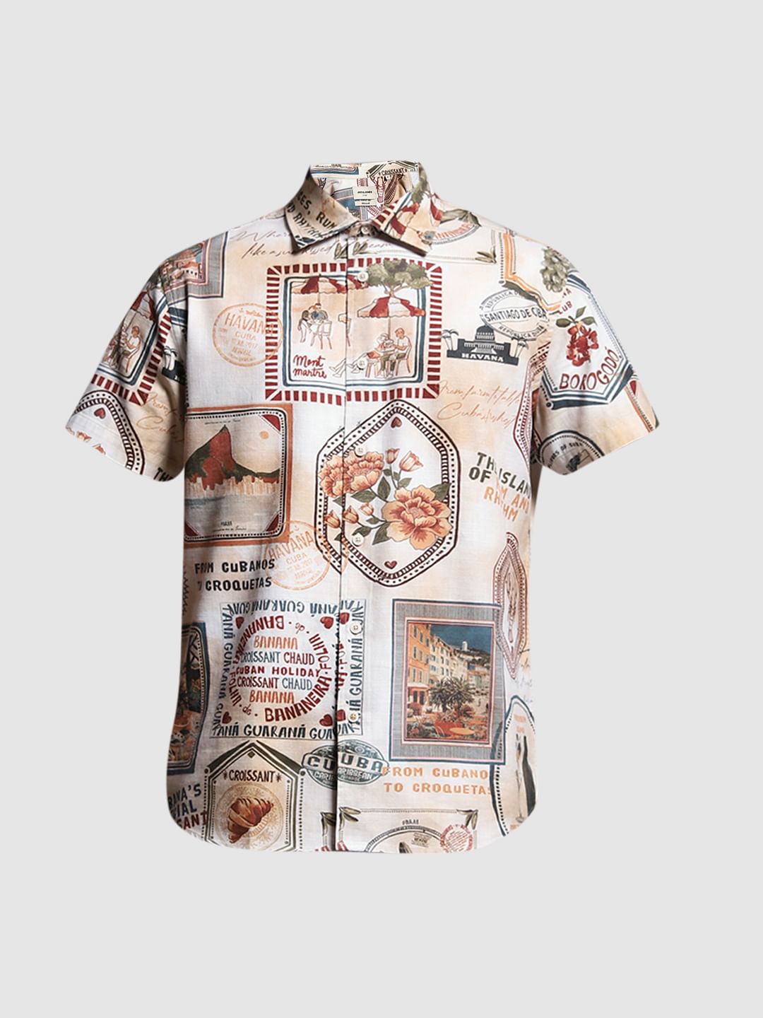 Brown Printed Dobby Shirt