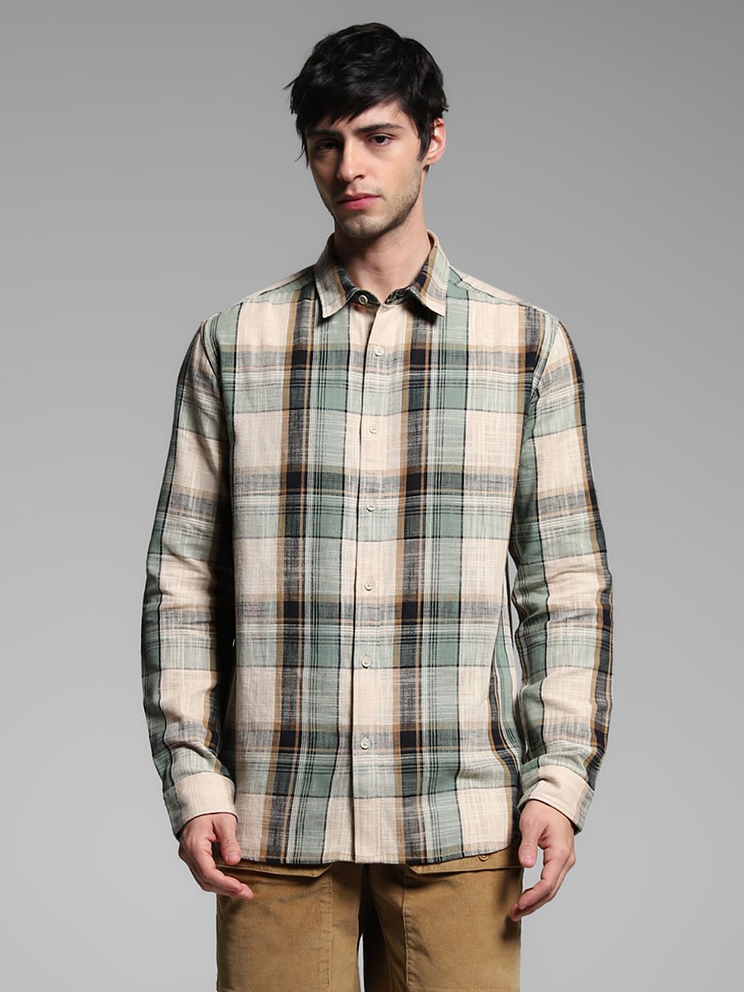 Green Check Print Cotton Shirt