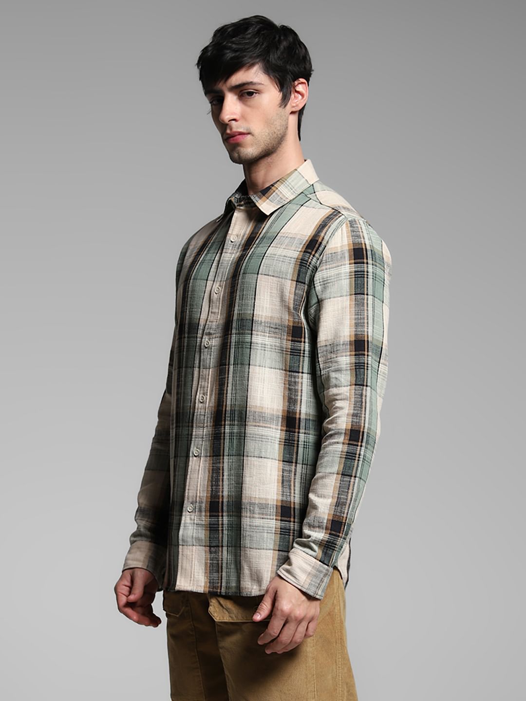 Green Check Print Cotton Shirt