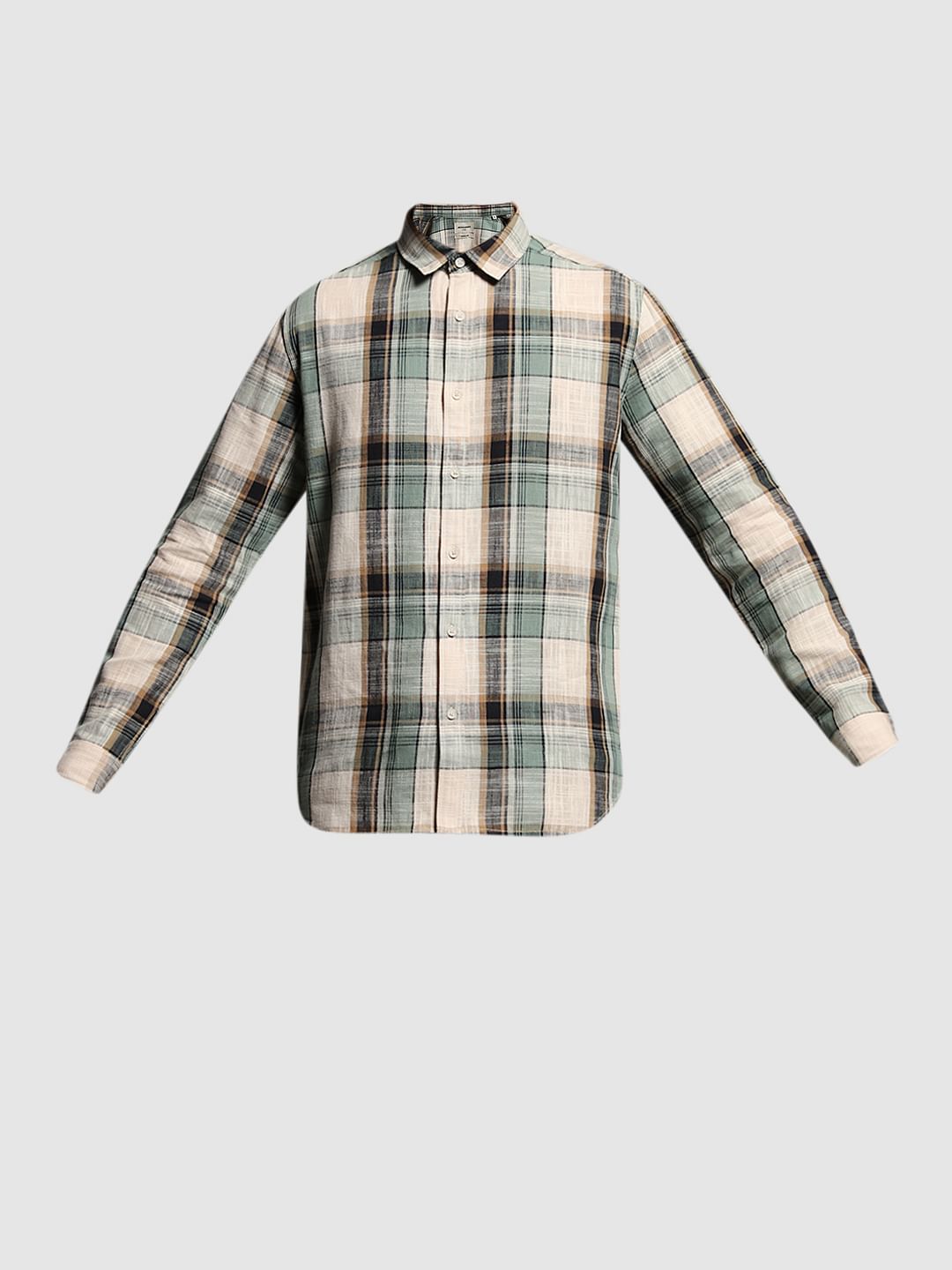 Green Check Print Cotton Shirt
