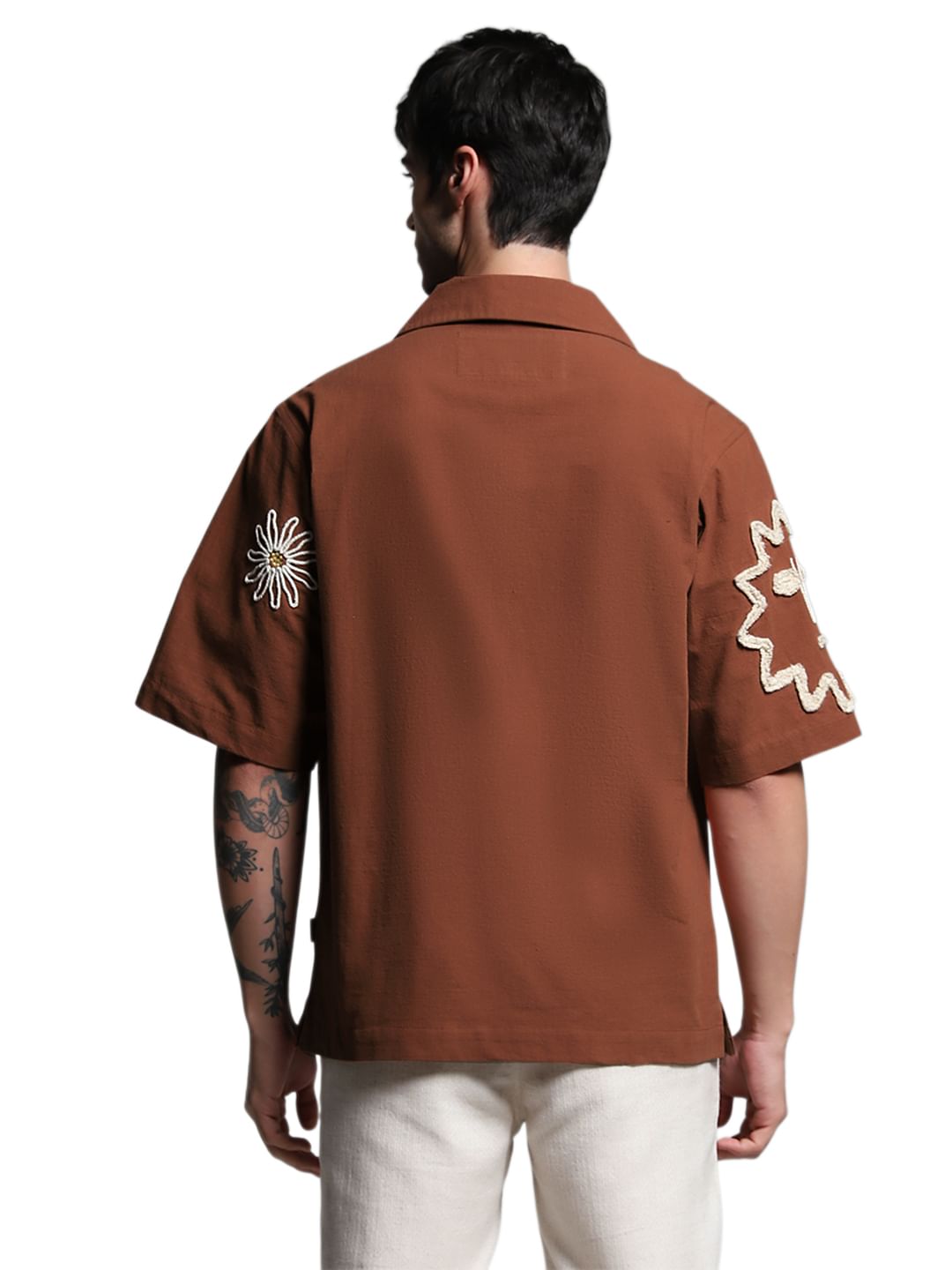 Brown Embroidered Oversized Shirt
